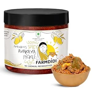 Farm Didi Avakaya Pickle In Fresh | Homemade Spicy Andhra-Style Mango Achar | Made With Groundnut Oil | South Indian Avakai Mango Pickle | Theekha Achaar | No Chemical Preservatives (325g)