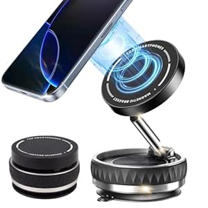 Elfora 360° Magnetic Car Dashboard Phone Holder | 1 Year Warranty | Ultra-Strong Vacuum Suction | MagSafe Adjustable Mount for Car, Mirror & Gym | Compatible with iPhone & Android Phones | Black